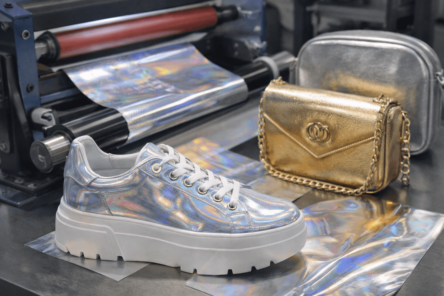 Lee más sobre el artículo Foil transfer sobre piel vegana y materiales reciclados: guía técnica 2026 para calzado y marroquinería (sin perder el efecto “metal líquido”)